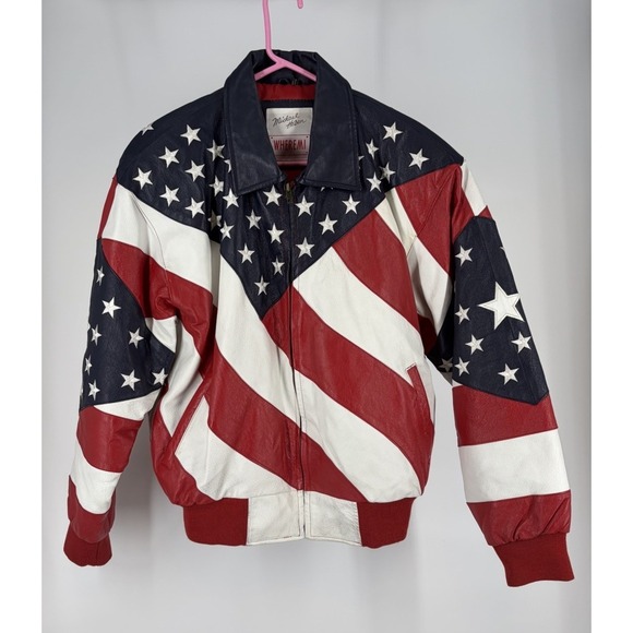 Michael Hoban Other - Michael Hoban WHERE MI Leather American Flag Bomber Style Jacket Men's S VTG 90s